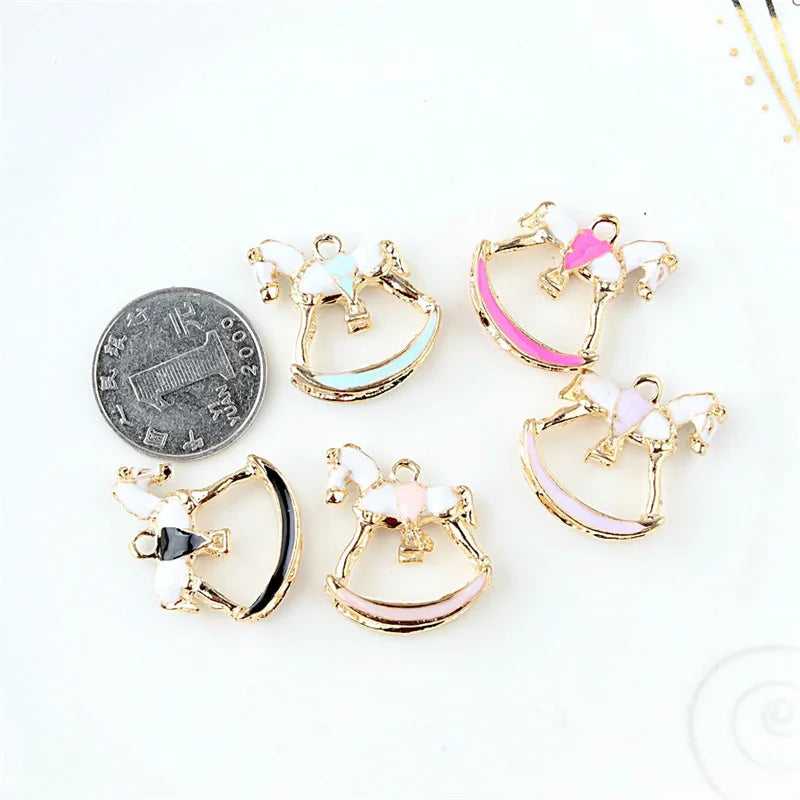 22x25mm Cute DIY Gold Plated 3D Zinc Alloy Jewelry Making Accessories Enamel Enameled Rocking Trojan Horse Charm Pendants