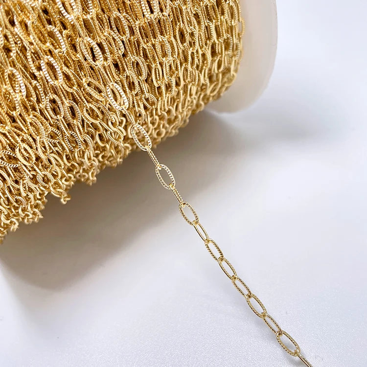 Wholesale 14K Gold Plated Brass Oval Shape Paper Clip Jewelry Necklace Bracelet Making Chains Roll Accessories