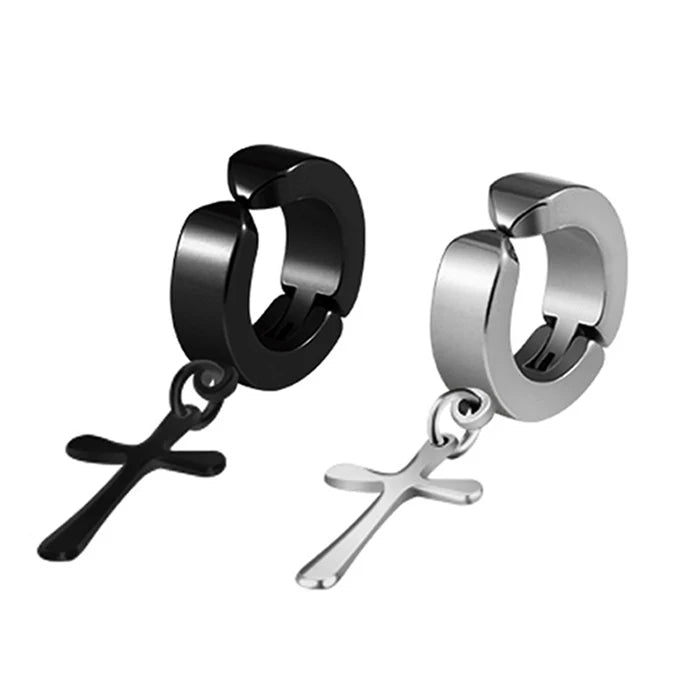 Punk Hypoallergenic Stainless Steel Cross Hexagram Pendant Hip Hop Male No Piercing Cuff Ear Earring Jewelry for Men