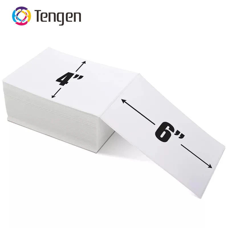 TENGEN Free Sample A6 4x6 Inch 100x150 500pcs Stack Thermal Sticker Paper Adhesive Label Thermal Printer Waybill