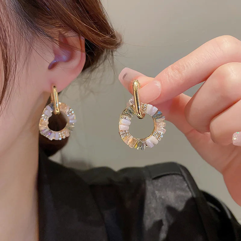 2025 Needle Geometric  Fine Jewelry Vintage Rhinestone Zircon Circle Buckle Earring for Women Hoop Ear Jewelry Rhinestone Circle