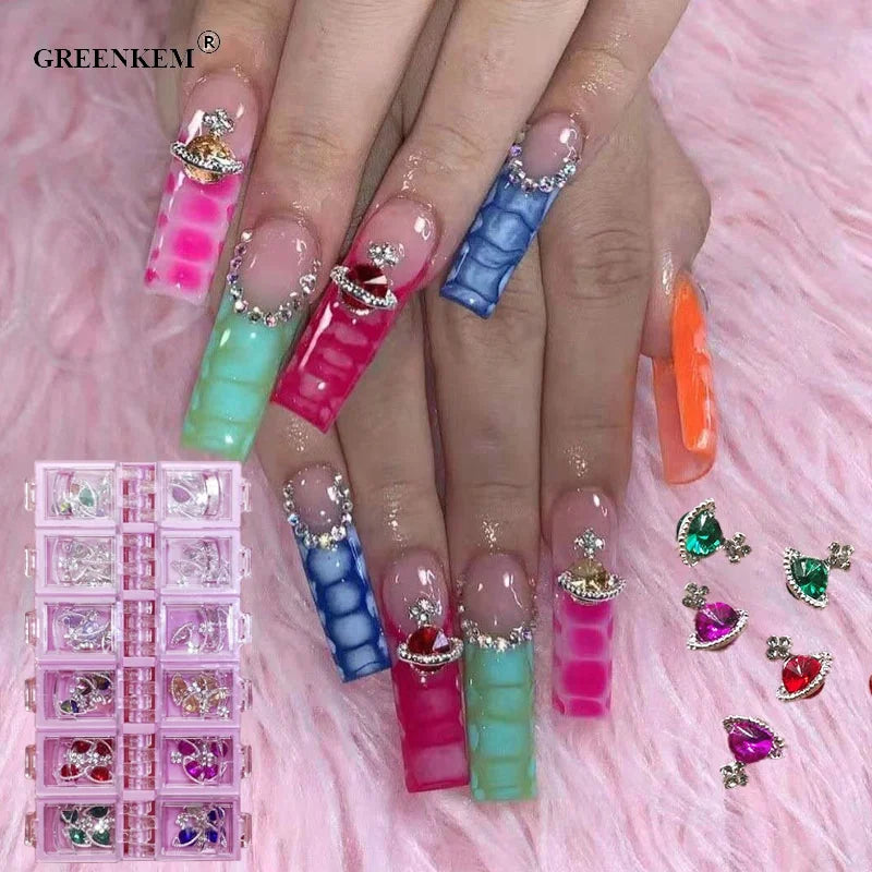 2021 New Nail Jewelry Charm Color Happy Planet Nail Art Crystals  Rhinestone Manicure Tips Accessories Planet Nail Charms