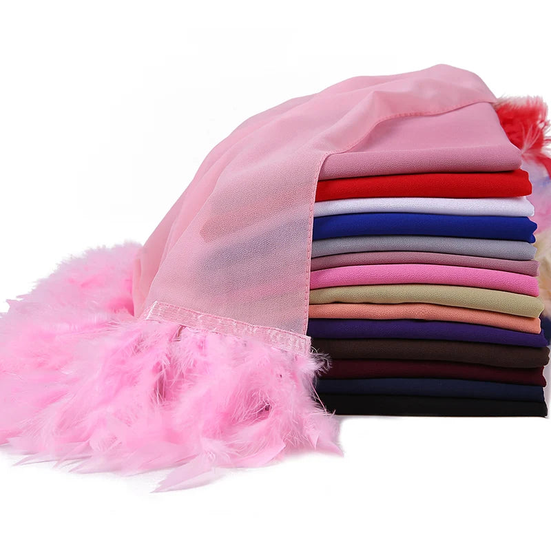 The Best Selling High-quality Single Head  Feather Stitching Chiffon Scarfs Malaysia  Scarves Muslim Women's Hijab