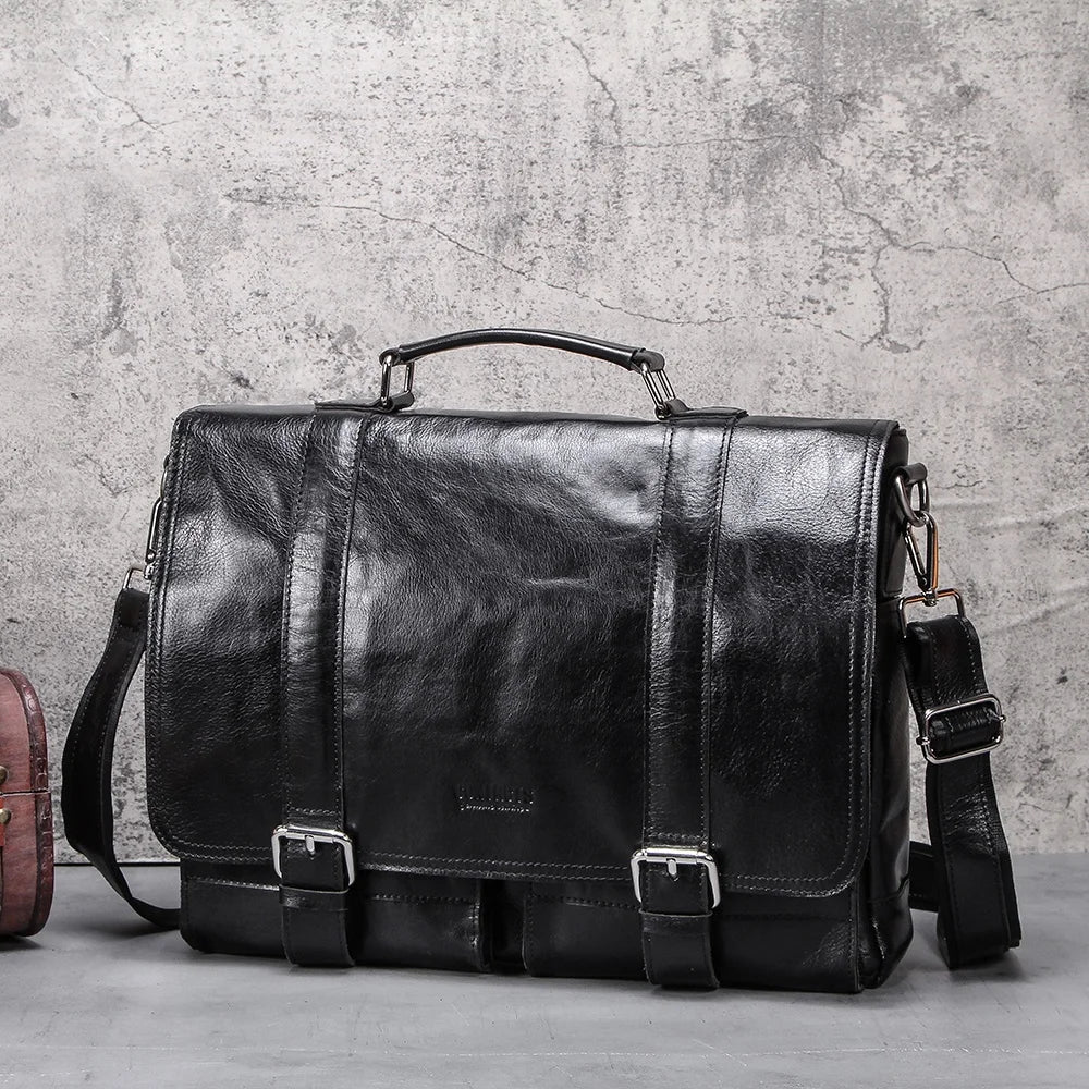 Contact's Vintage Men's Genuine Leather Laptop Briefcase 13.3'' Laptop Messenger Bag Satchel Men