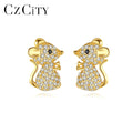 CZCITY 925 Sterling Silver Cute Animal Ear Ring Jewelry AAA Cubic Zirconia CZ Pave Diamond Mouse Stud Earrings
