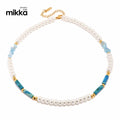 Women Jewelry Stainless Steel Turquoise Necklace Chic Peal Gold Beaded Natural Stone Necklace