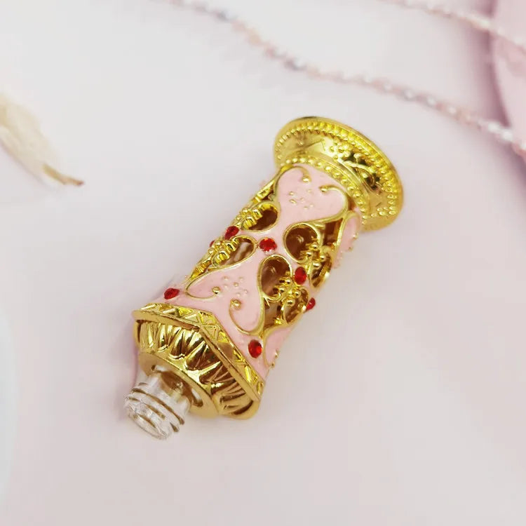 Luxury 12ml Pink Green Antique Vintage Metal Dubai Perfume Oil Bottle 12ml Glass Essential Oil Dropper Bottle