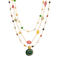High End Stainless Steel Colorful Natural Stone Imitation Pearl Pendant Necklace 18K Gold Plated Fashion Jewelry for Women