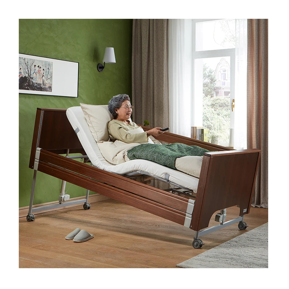 High-quality 5 Function Home Care Bed Electric Adjust Nursing Home Care Bed Wood Adjustable Bed