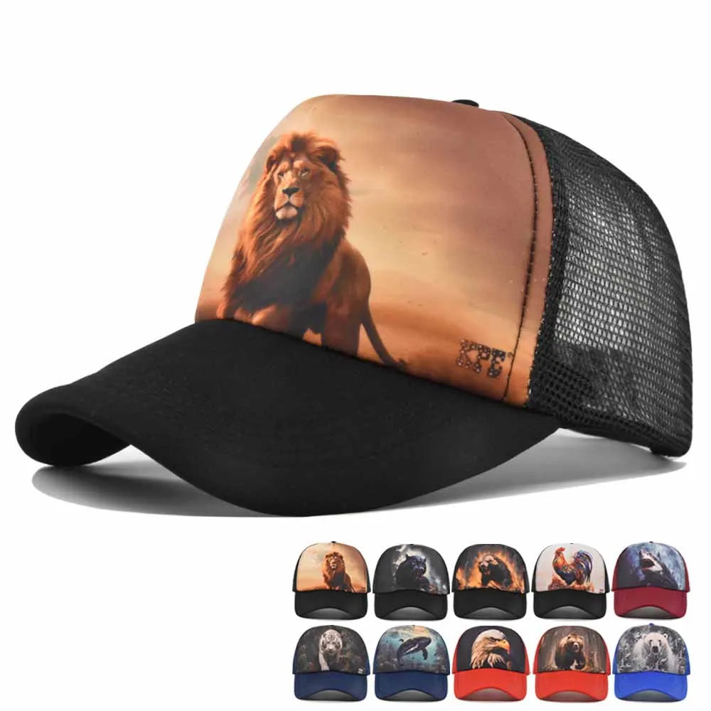 Foam 5 Panel Mesh Trucker Hat Men Women Animal Print Baseball Cap