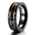 OAHLAN Fashion Male Jewelry 8mm Opal Gemstone Metal Slag Black Hammered Tungsten Carbide Rings for Men Wedding Gift