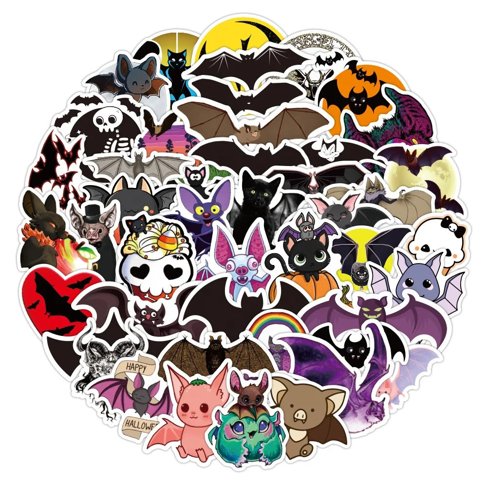 50Pcs Cartoon Bat Chiroptera Anime Paper Decal Die Cut Sticker for Kids Children Bottle Cup Laptop Luggage Stickers