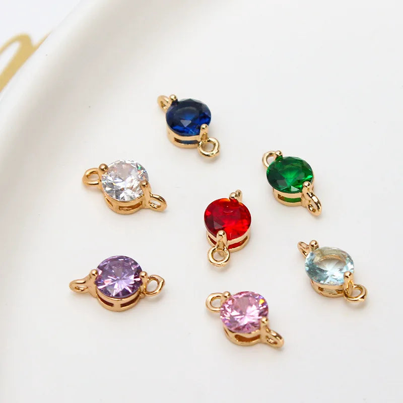 5mm Tiny Brass Gold Crystal Colored Zircon Round Connector Pendant Charm for DIY Jewelry Supply