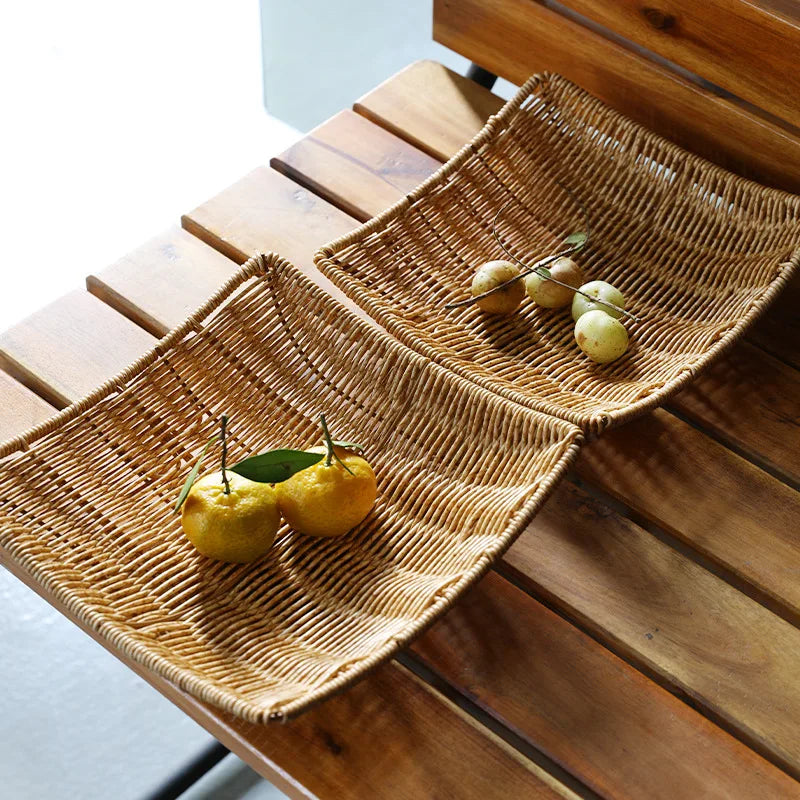 Imitation Rattan Woven Square Modern Eco-Friendly Multifunction Plastic Food Storage Basket for Hotel Restaurant Dried Fruit