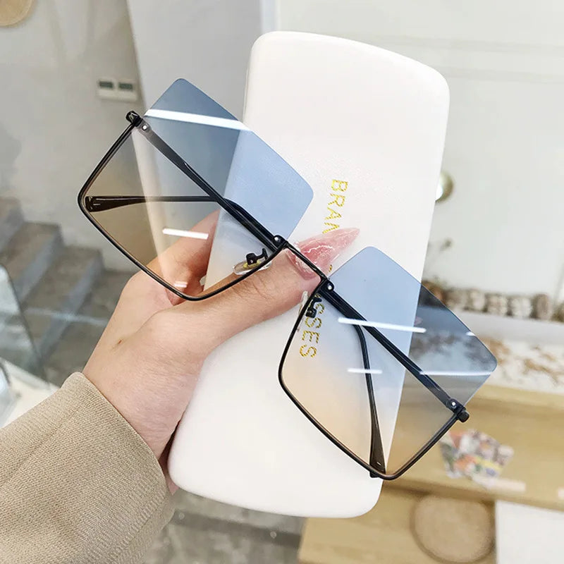 New Hot Sale Women Semi-rimless Square Frame Sunglasses Men Sunglasses Newest Lunettes De Soleil Woman Unisex Mirror