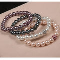 Handmade Classic Anniversary 8mm Mother of Pearl Bead Elastic Cord Rhinestone Glitter Charm Bracelet for Men's