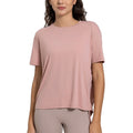 Women's Summer Casual Relaxed Breathable Solid Color Sports Short-Sleeved Yoga T-Shirt New Side Drawstring & Printed Design