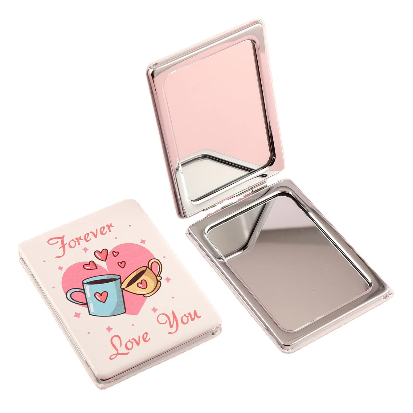Mini Baguette Double-Sided Folding PU Leather Can Be Printed with Various Patterns Makeup Mirror