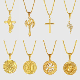 Waterproof Men Jewelry Necklace Stainless Steel Meudsa Compass Pendant Religious Jesus Mary Necklace Gold Cross Necklace