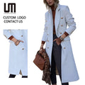 OEM Service Wholesale Fall Winter Fashion Women Casual Woolen Solid Color Double Breasted Ladies Plus Size Overcoat Coats