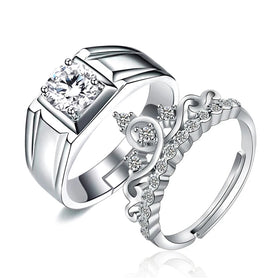 Luxury Zircon Couple Rings for Women Men Shiny Crown Flower Heart Promise Finger Ring Lover Engagement Wedding Jewelry