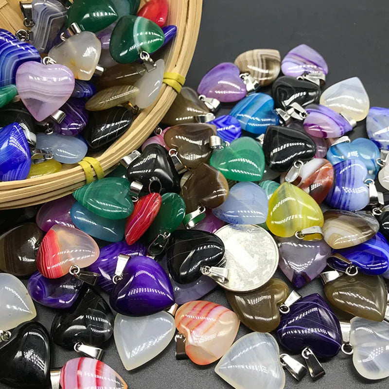 Huiying Fashion Natural Agate Small Heart Charm Pendants Women for Necklace Jewelry Making Jewelry
