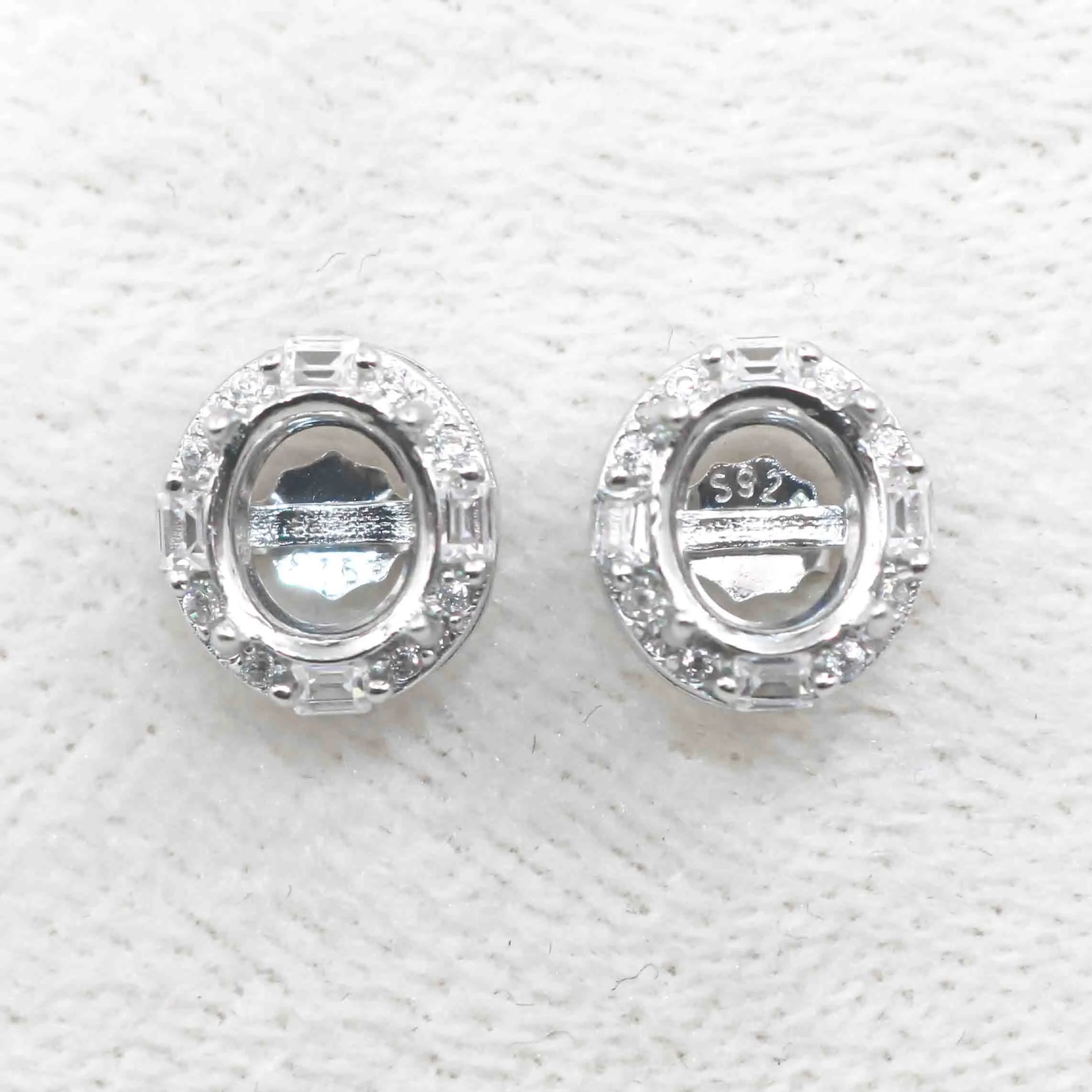 Sterling Silver 4*5/5*6/6*7/7*8mm Semi Mount Stud Earring Empty Frame Blank Setting S925 Base Without Center Stone for DIY Inlay