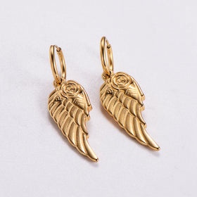 Tarnish-Free 18k Gold PVD Stainless Steel Earrings Trendy Drop Flower Fairy Angel Wing Design for Party-Women's Fashion Jewelry