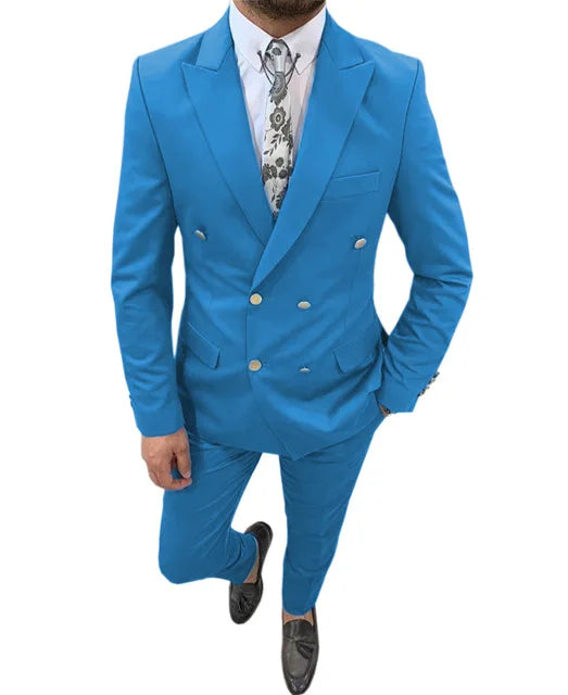 Double Breasted Slim Men's Suits 2 Pieces Tuxedos for Wedding Groomsmen Tuxedos Men Formal Prom Office Party (Jacket+Pants)