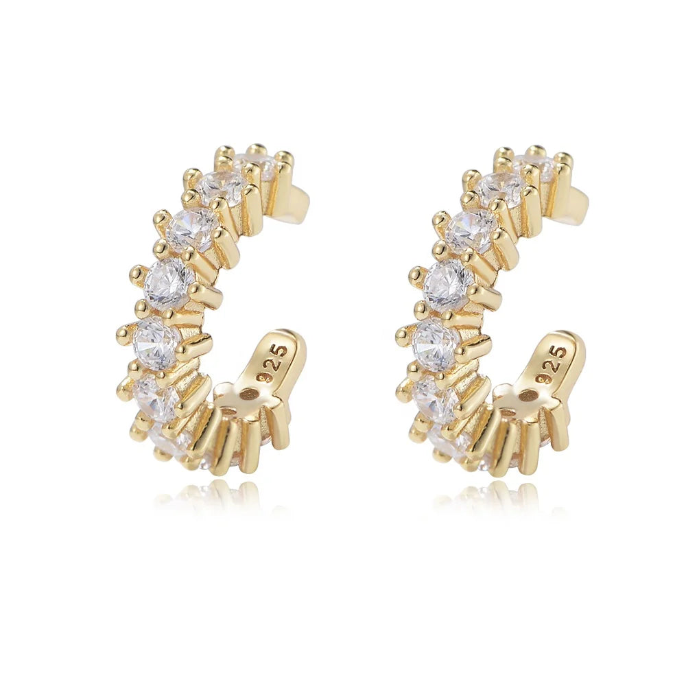 Women Best Selling Without Piercing Ear Elegant 925 Sterling Silver Zirconia Cuff Earrings
