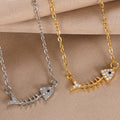 Personalized New Design Jewelry 18k Gold Plated Brass Creative Fish Bone Zircon Pendant Necklace for Women