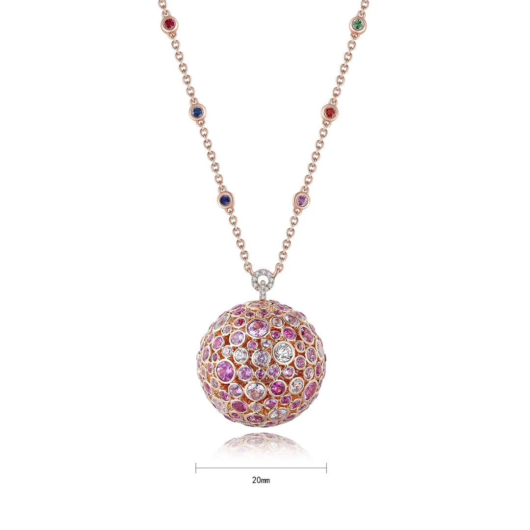 Charming Jewelry New Arrival 18K Gold Inlaid Natural Colorful Gemstone Round Ball Pendant Necklace for Christmas Present