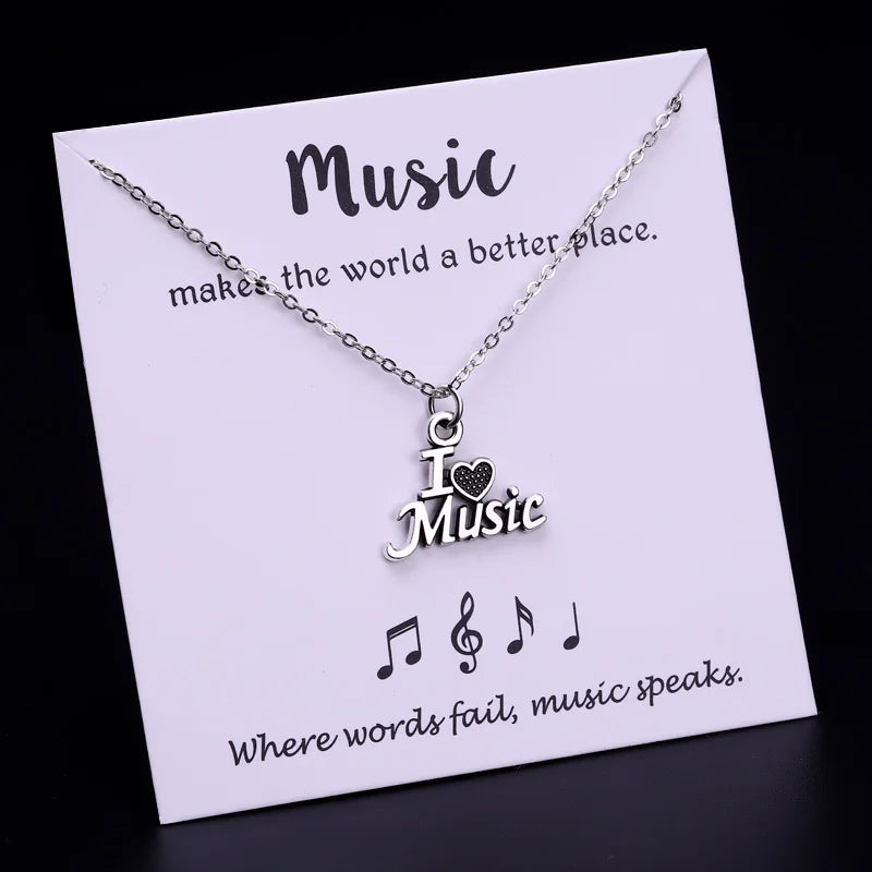 I Love Music Note Band Treble Clef Musical Instrument Music Pendant Necklace for Women