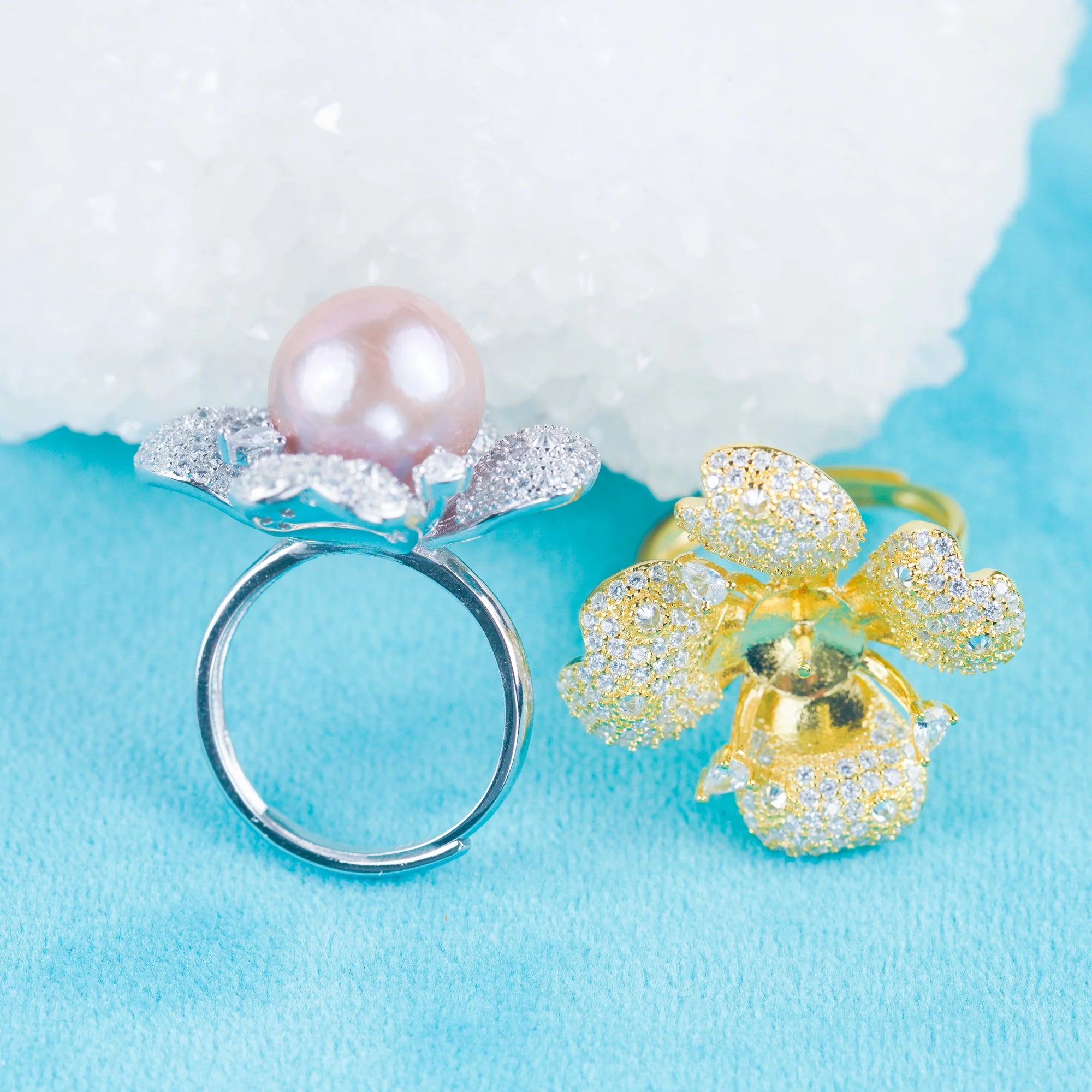 Re030986 DIY 9-11mm Natural Freshwater Pearl Ring Accessory 925 Sterling Silver Adjustable Size Engagement Ring for Women
