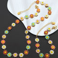 Trendy Newest 2 Pcs/set Colorful Oil Drop Enamel Flower Link Chain Bracelet Stainless Steel Sun Flower Necklace Jewelry Set
