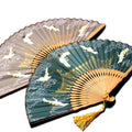 Chinese Vintage Folding Silk Hand Fans with Tassel Bamboo Frames Handheld Fans for Wedding Gift