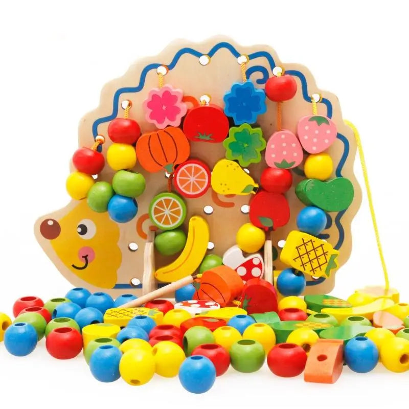 Environmental Safety Wooden Children Toy Tree Hedgehog Fruit String Beads