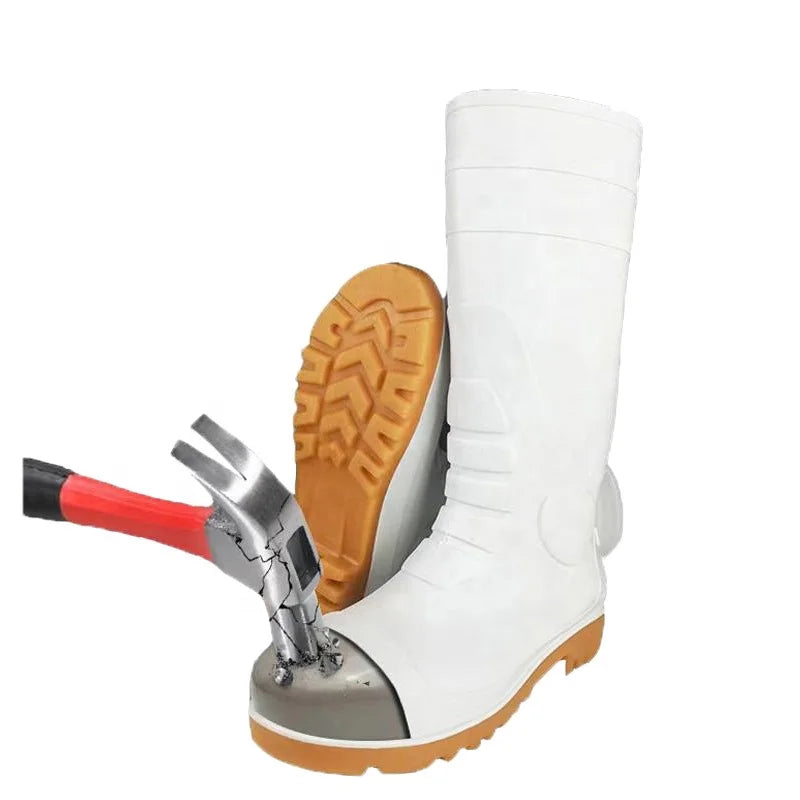 Toe White Wellington PVC Safety Rain Boots Customize CE Certificate Work Gumboots Anti-static Oil-resistant Milk Industry Shoes