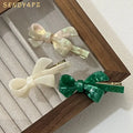 French Style Handmade Green Acetate Bow Hairpin Gold logo  Sweet Gift Bowknot Hair Pins for Girls Hair Clip