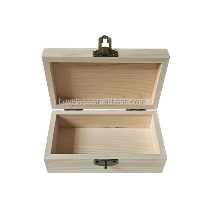Small Timber Pine Gift Box Unfinished Wooden Storage Box DIY Art Craft Treasure Chest with Hinged Lid for Home KeepsakeStash