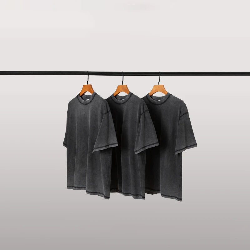 Wholesale of Street Clothing 100% Pure Cotton Round Neck High-quality Reverse Stitching Vintage Clothes Vintage T-shirt for Men