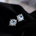 Sky-blue Color Luxury Zircon Pendant 14K Gold Plated 925 Sterling Silver Women Gemstone Earrings