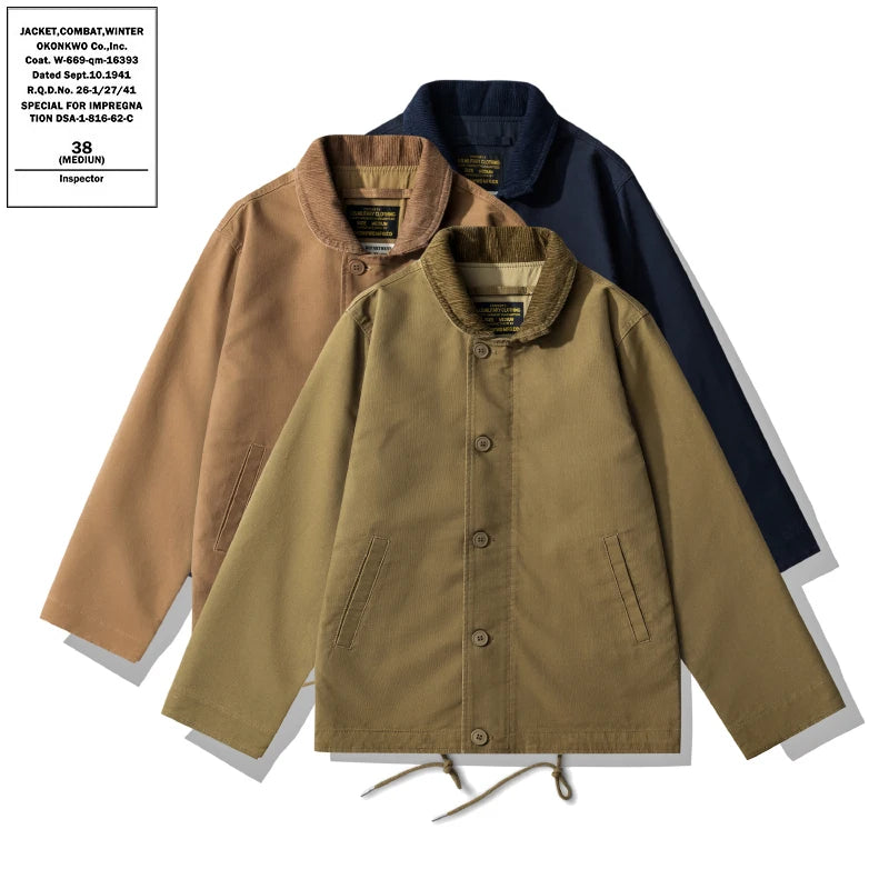 High Quality Vintage Deck Safari Jacket Canvas 100% Cotton Eco-Friendly Breathable for Men Autumn Coat Zipper Closure Winter