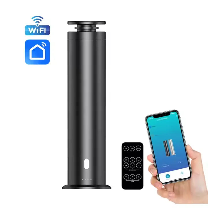 Luxury Hotel Waterless Smart Essential Oil Tower Aroma Diffuser Silver Black Cylindrical Scent Diffuser for Home Use