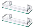 Bathroom Glass Shelf Aluminum Tempered Glass 8MM Extra Thick 2 Pack Rectangular 1 Tier Storage Organizer Wall Mount Silver