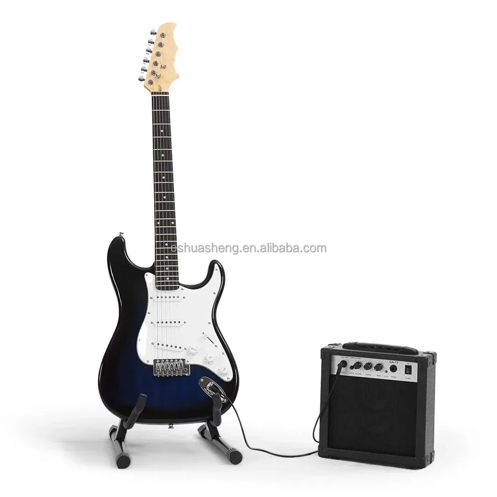 Full Size 39 Inch Basswood Body Maple Neck Customised Colors 6-String Electric Guitar Kit 25 Watt Amplifier