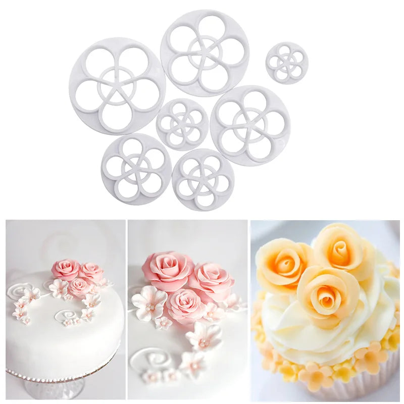 6pcs Fondant Cake Sugar Craft Rose Flower Cookie Mould Gum Paste Cutter and Stamp Cake Decoration Tools