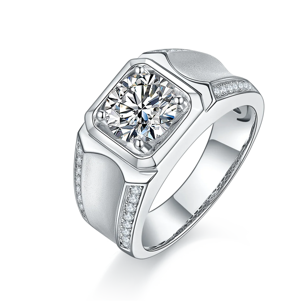 Men's Fashion  S925 Silver Round Moissanite Ring Diamond Ring