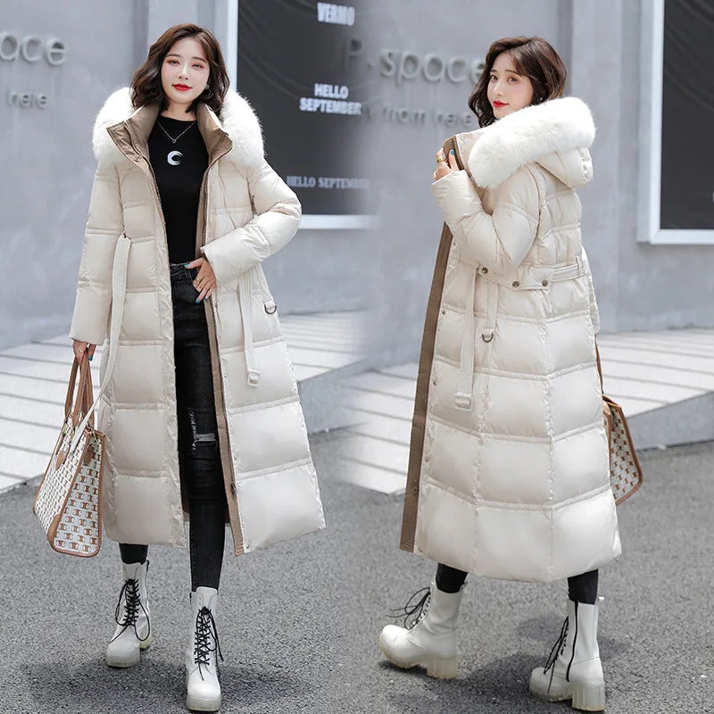 Women's Mid-Length Winter Jacket with Fur Collar Slimming New Look down Coat for Outdoor Long Clothing