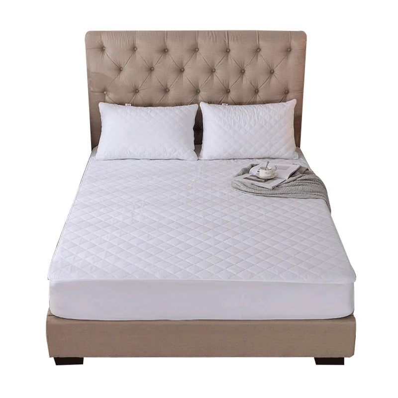 Quilted Waterproof King Size White Bed Cover  Mattress Protector with Elastic for Hotel Dormitory Four Seasons